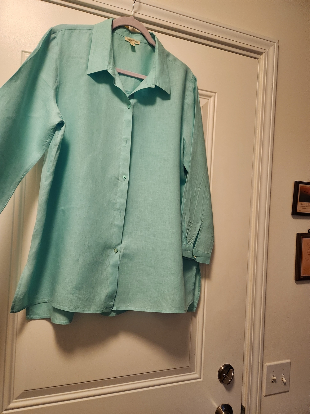 Eileen Fisher Aqua Linen Button-Front Tunic